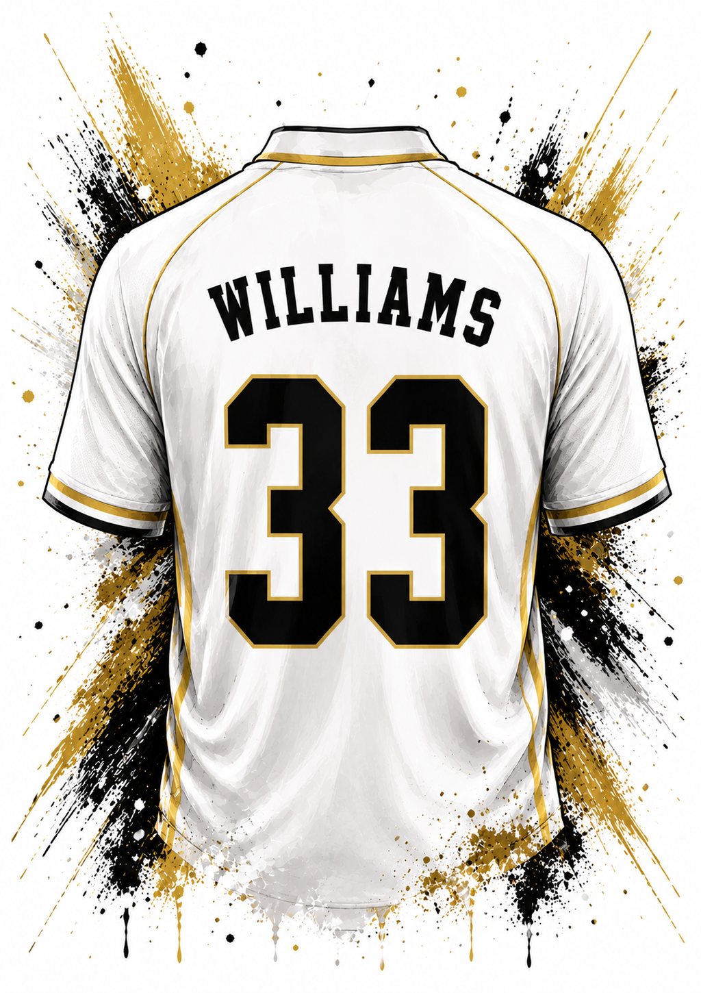 Personalised White & Gold Football Shirt Print | Custom Name & Number Wall Art