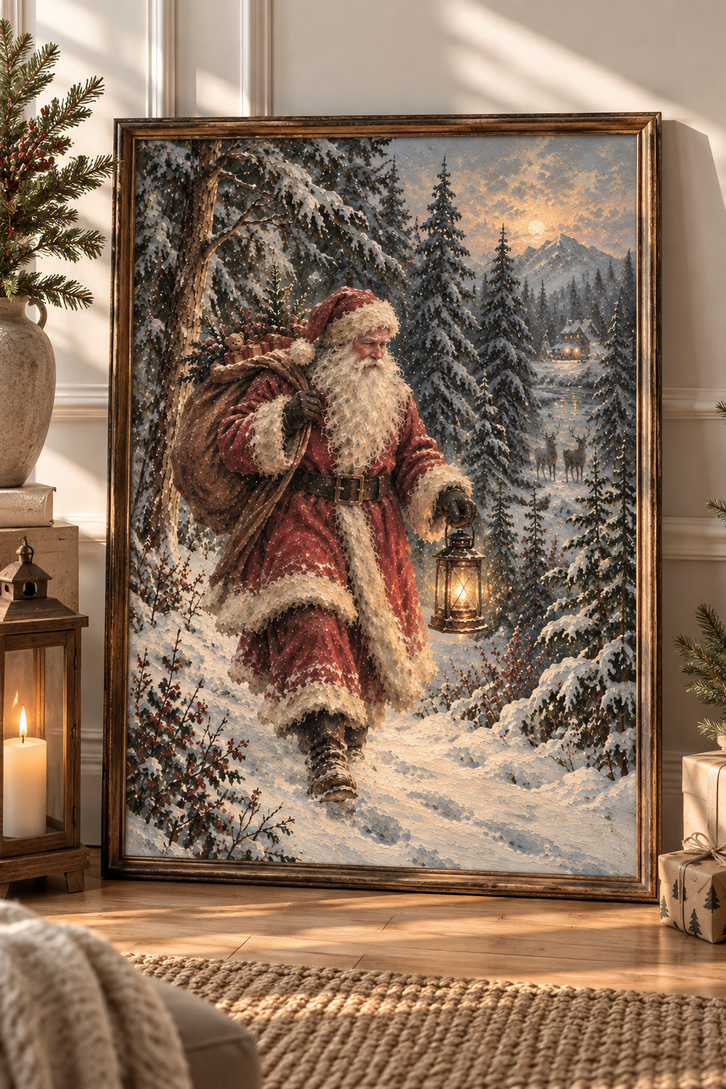 The Lantern Bearer | Vintage Santa Christmas Print