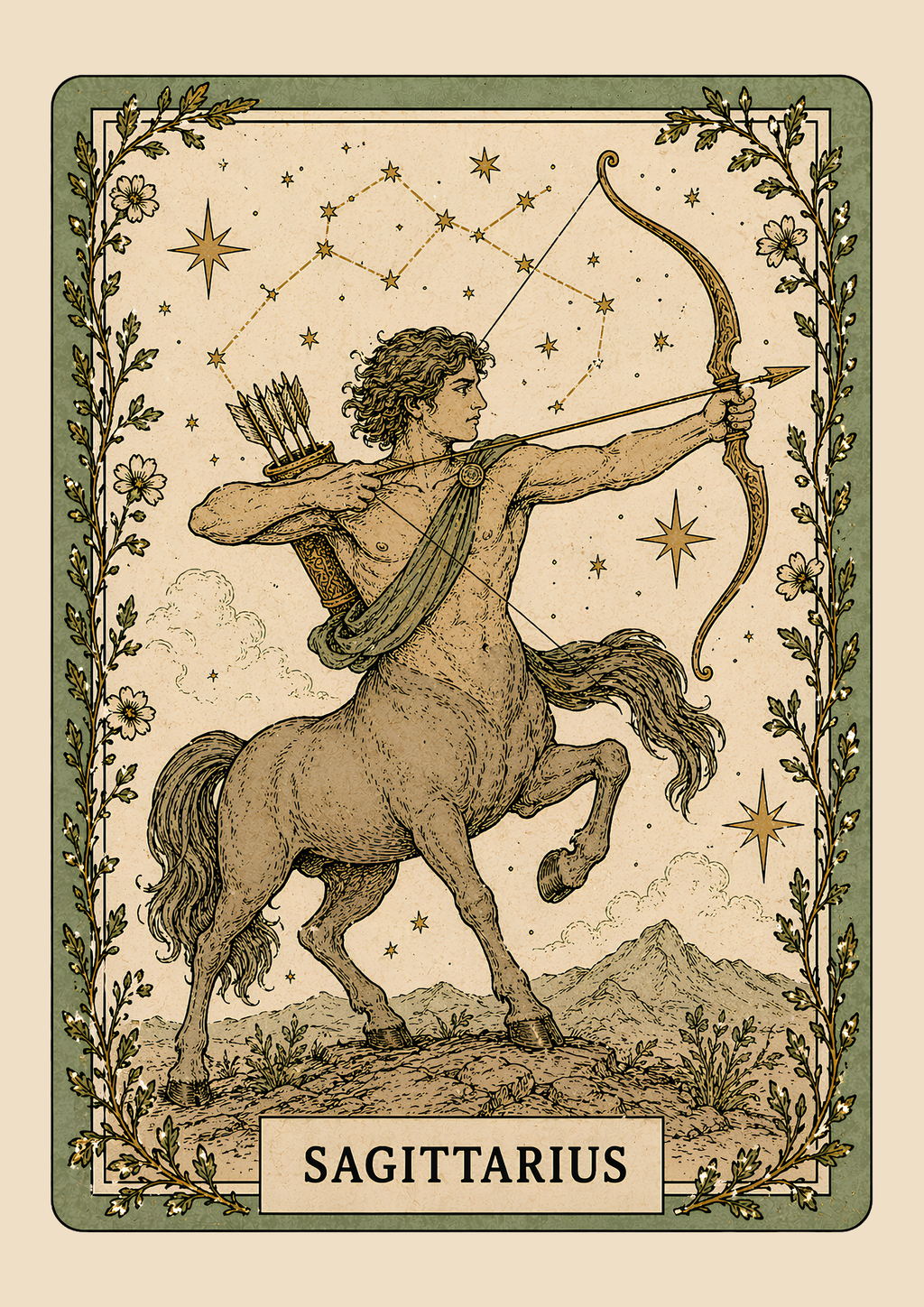 Vintage Sagittarius Zodiac Star Sign Art Print
