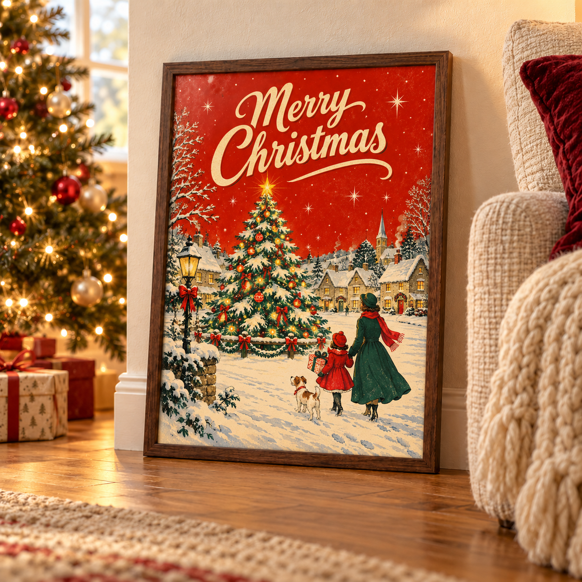 Vintage Christmas Village Print | Nostalgic Snowy Christmas Wall Art