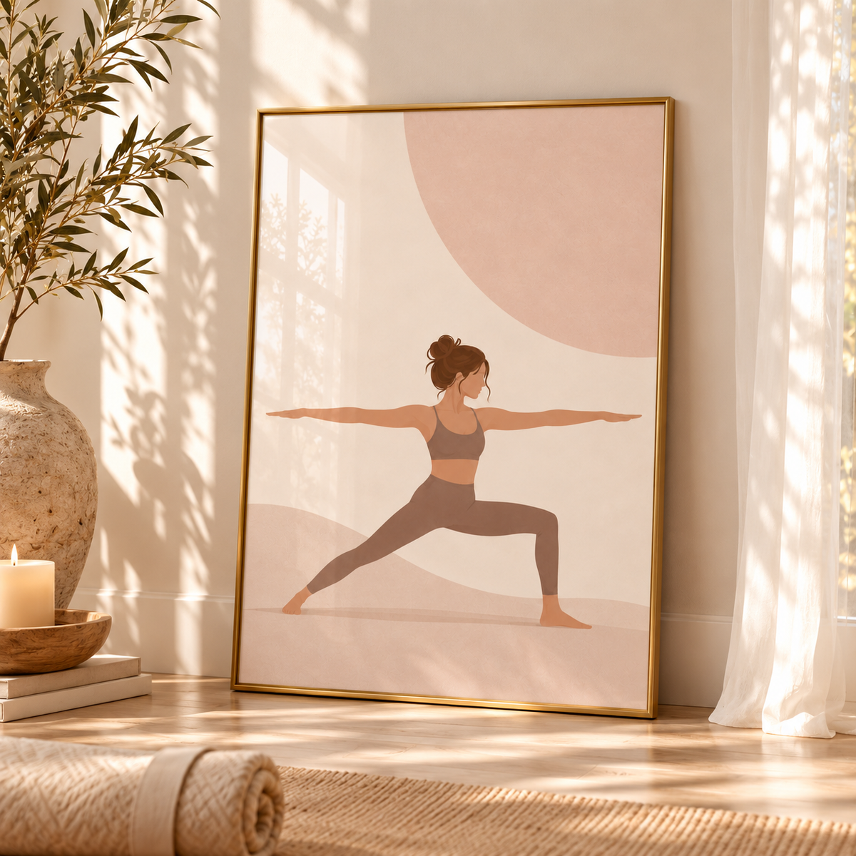 Neutral Yoga Wall Art Set of 3 – Minimalist Boho Wellness Prints