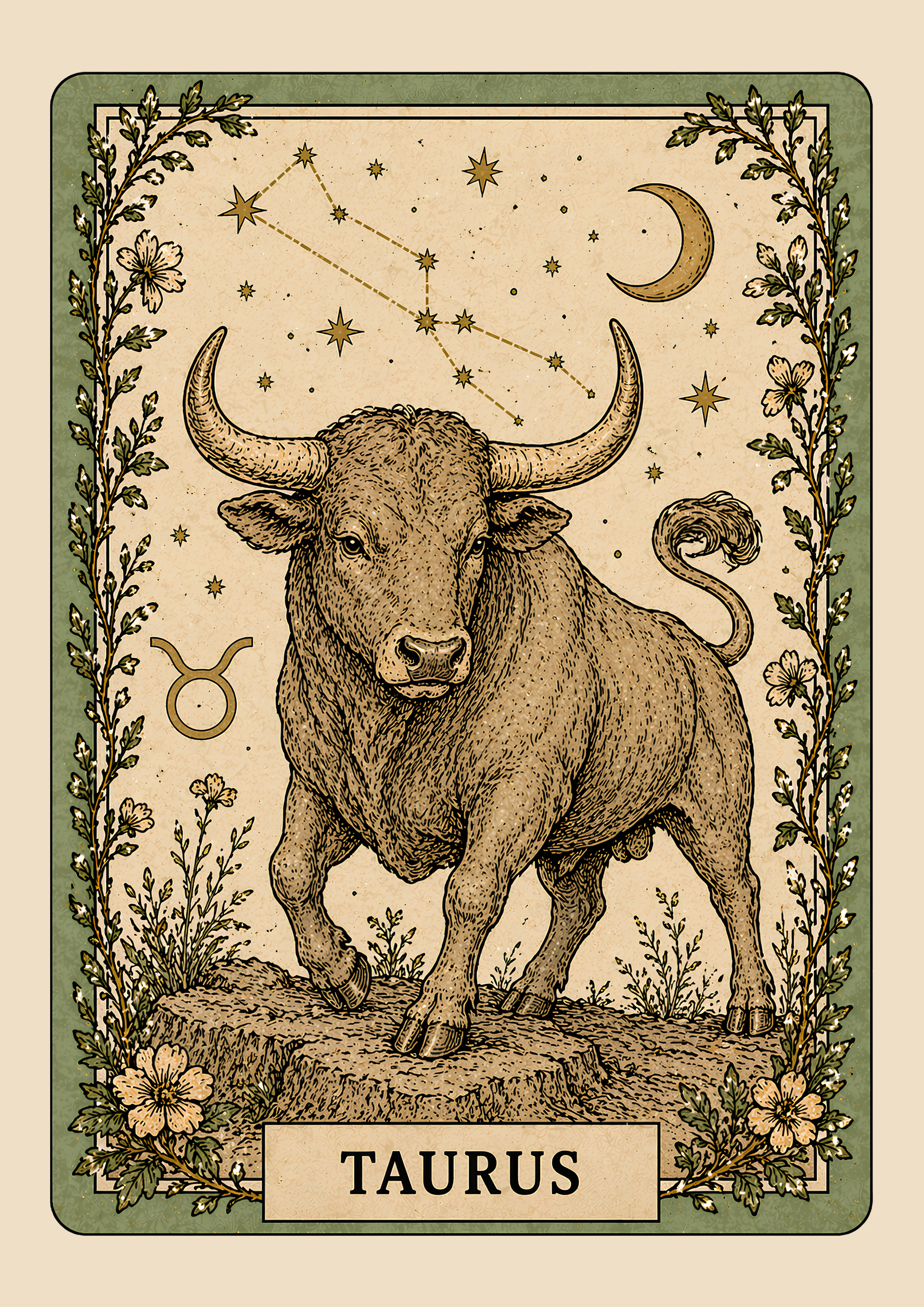 Vintage Taurus Zodiac Star Sign Art Print