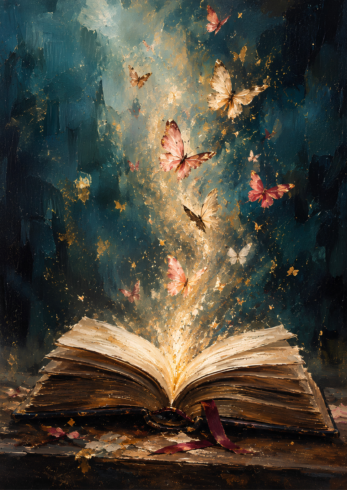 The Story Within | Enchanted Book & Butterfly Art Print | Dark Teal Fantasy Wall Art