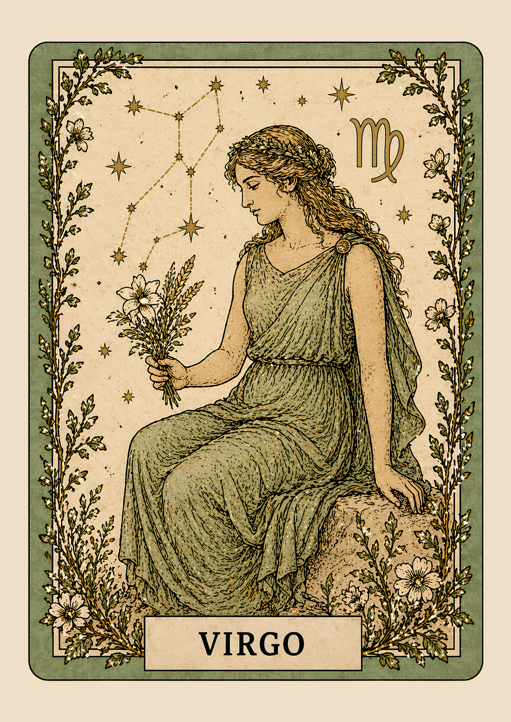 Vintage Virgo Zodiac Star Sign Art Print