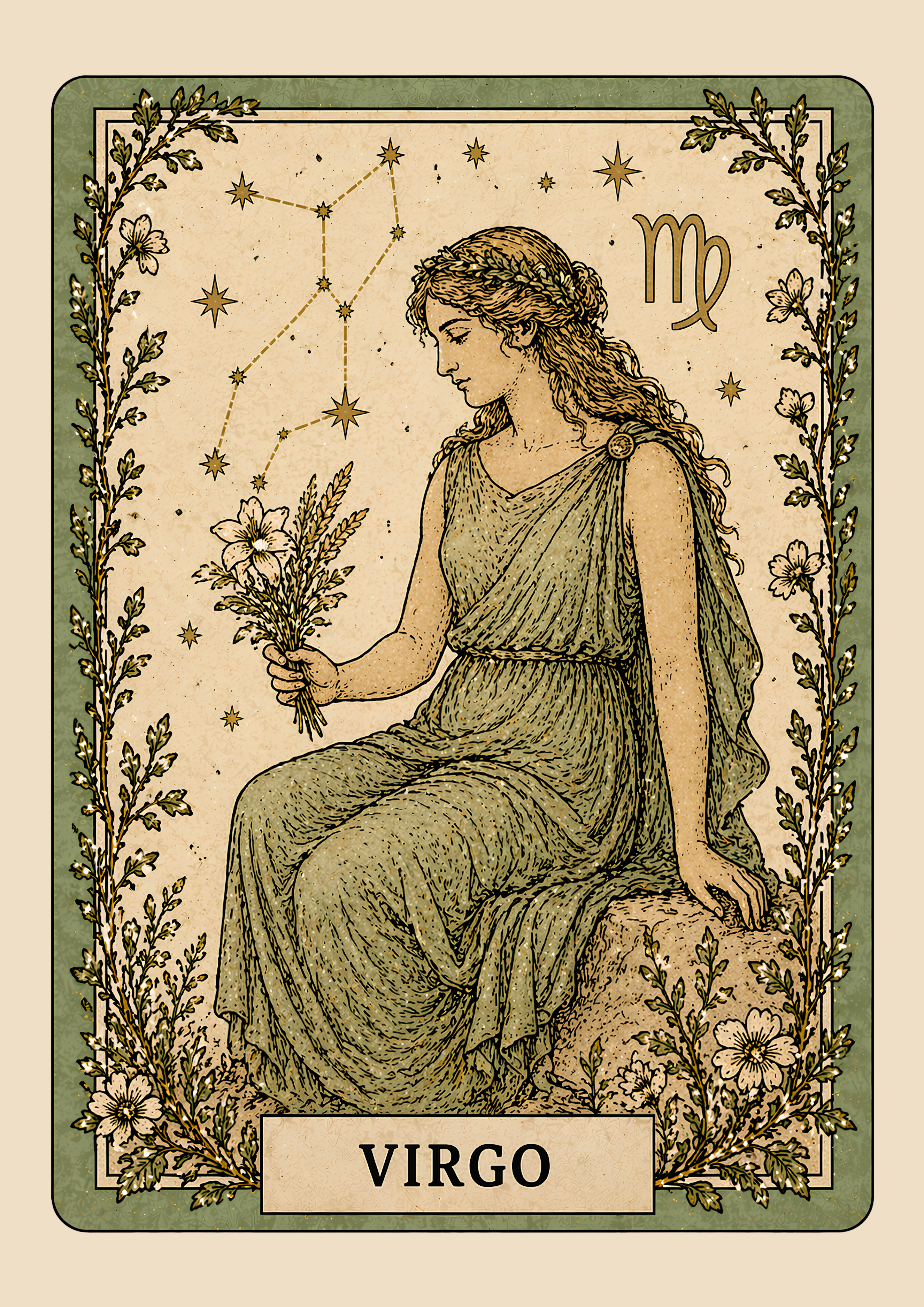Vintage Virgo Zodiac Star Sign Art Print