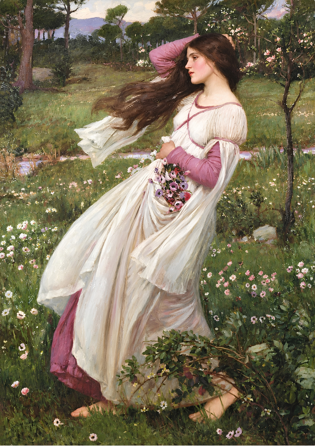 Windflowers Art Print | John William Waterhouse-Inspired Pre-Raphaelite Art