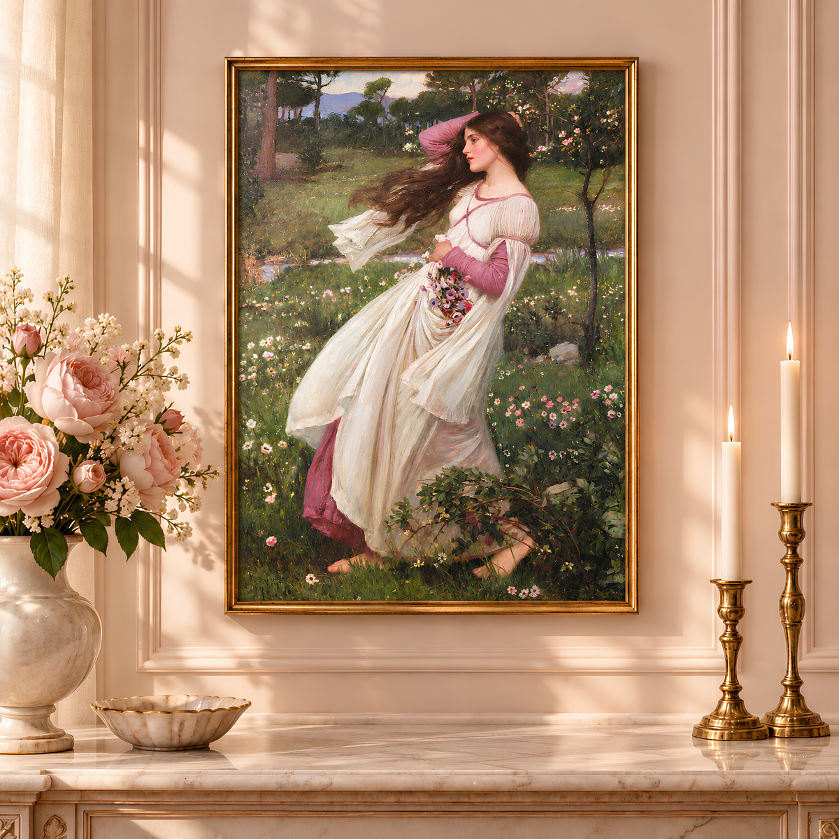 Windflowers Art Print | John William Waterhouse-Inspired Pre-Raphaelite Art