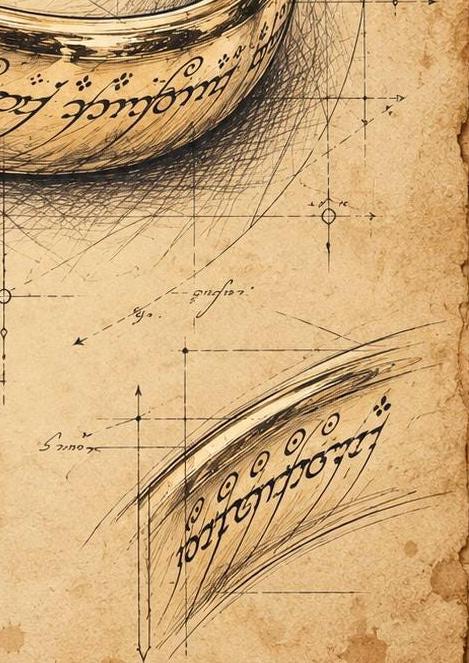 Fantasy Ring Blueprint Art Print, Vintage Parchment Wall Art, Dark Academia Fantasy Poster