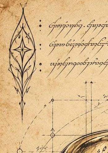 Fantasy Ring Blueprint Art Print, Vintage Parchment Wall Art, Dark Academia Fantasy Poster