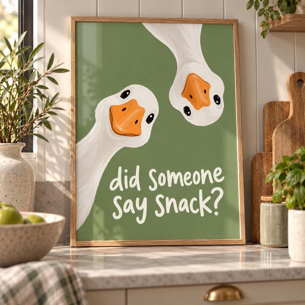 Did Someone Say Snack Goose Print, Funny Kitchen Wall Art, Cute Goose Poster, Colourful Kitchen Decor, Duck Print, Quirky Foodie Gift