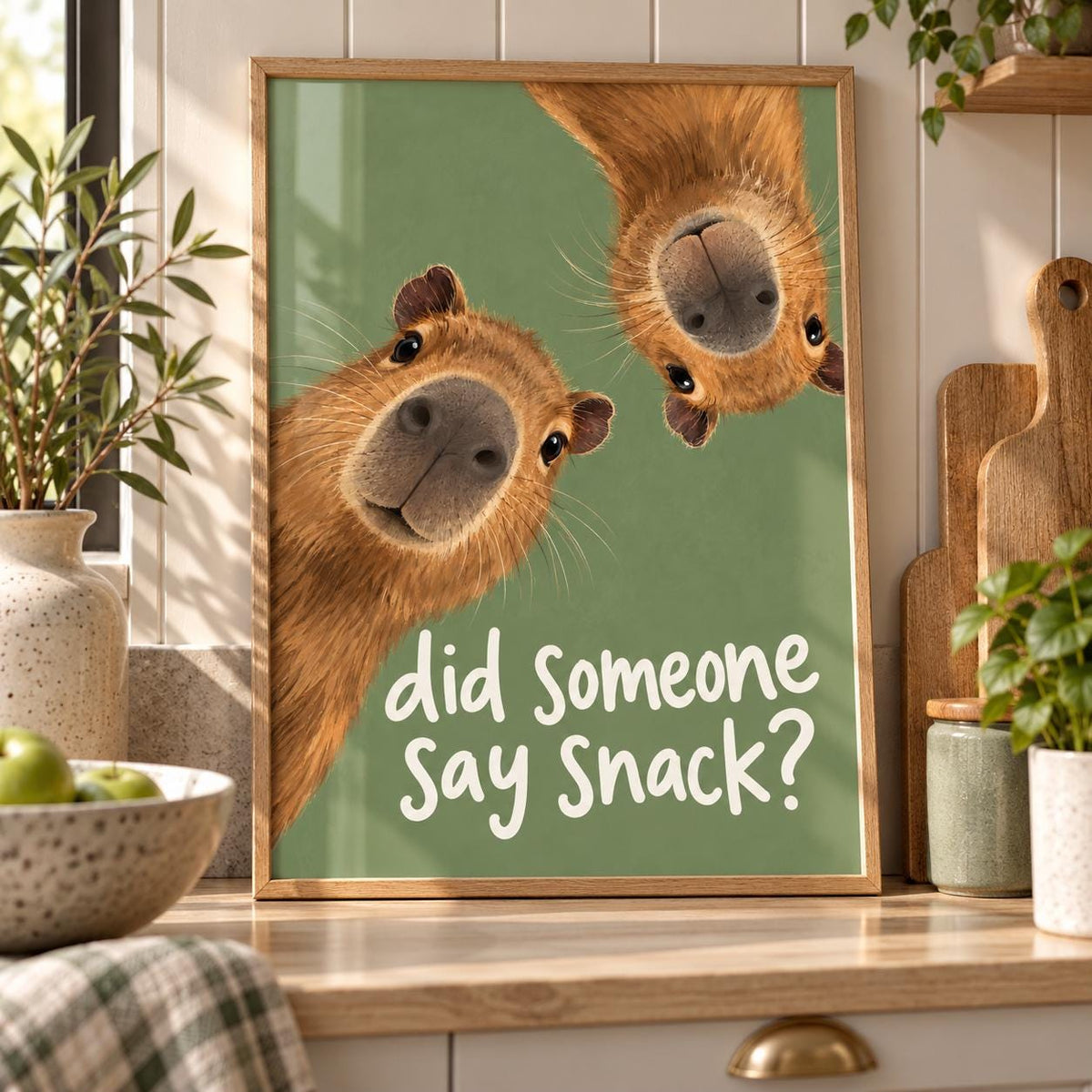 Capybara Green Kitchen Print, Did Someone Say Snack Poster, Funny Capybara Wall Art, Quirky Kitchen Decor, Cute Animal Print, Foodie Gift