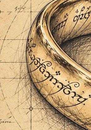 Fantasy Ring Blueprint Art Print, Vintage Parchment Wall Art, Dark Academia Fantasy Poster