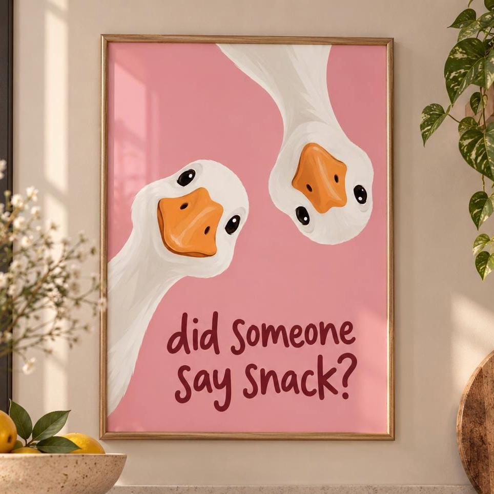 Did Someone Say Snack Goose Print, Funny Kitchen Wall Art, Cute Goose Poster, Colourful Kitchen Decor, Duck Print, Quirky Foodie Gift