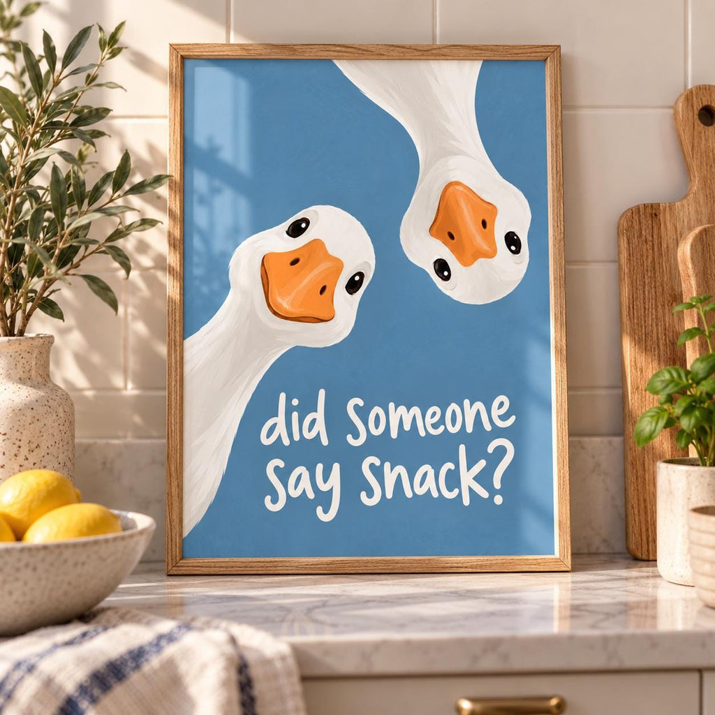 Did Someone Say Snack Goose Print, Funny Kitchen Wall Art, Cute Goose Poster, Colourful Kitchen Decor, Duck Print, Quirky Foodie Gift